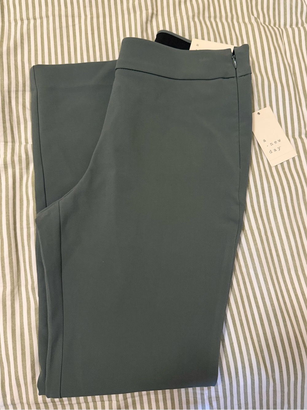 a new day slate green ponte-style Pants with Black Waistband